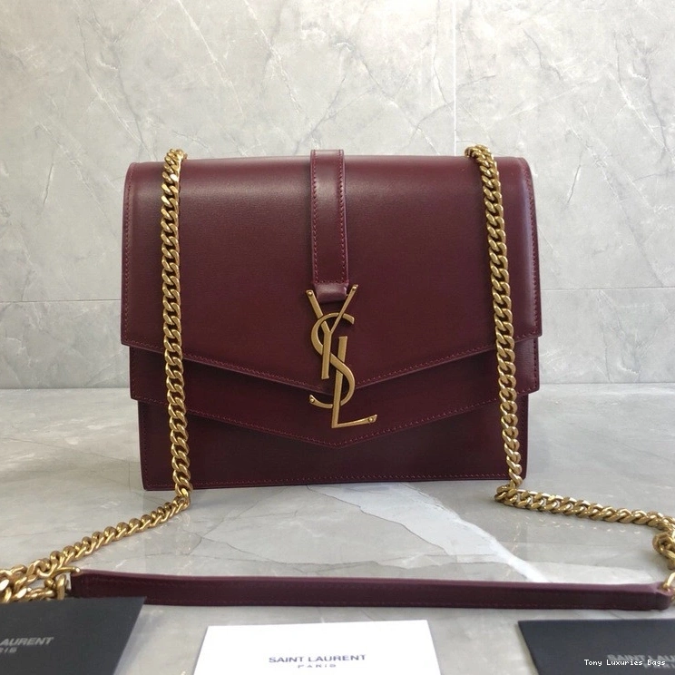 Tony Luxuries IN YSL LEATHER SULPICE MEDIUM BAG BURGUNDY CHAIN 0815